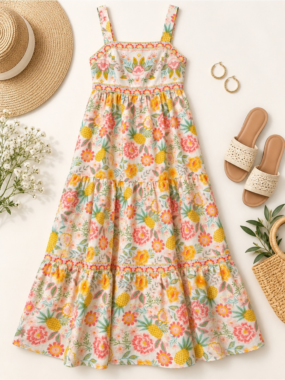 Rachel Zoe Maman + Moi Pineapple Floral Maxi Dress Size 6 NWT